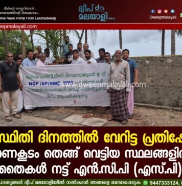 പരിസ്ഥിതി ദിനത്തിൽ വേറിട്ട പ്രതിഷേധം; ഭരണകൂടം തെങ്ങ് വെട്ടിയ സ്ഥലങ്ങളിൽ തൈകൾ നട്ട് എൻ.സി.പി (എസ്.പി)